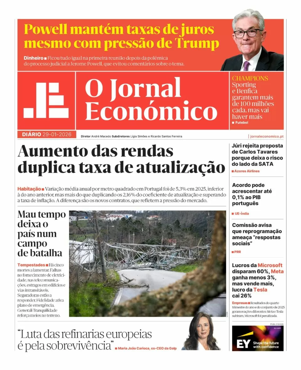 A primeira página do Jornal Económico de 29 de janeiro