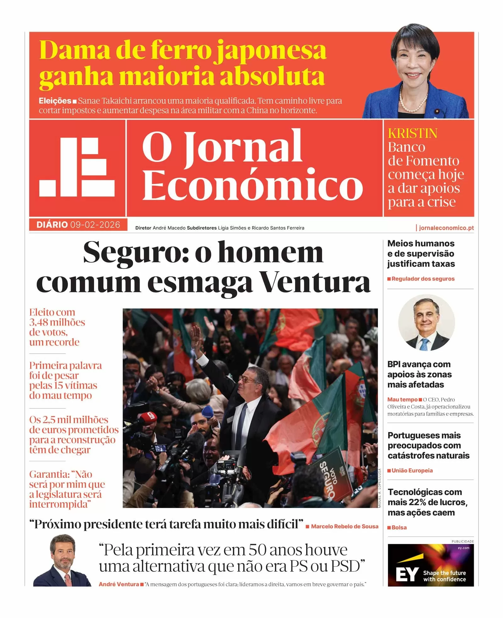 A primeira página do Jornal Económico de 9 de fevereiro